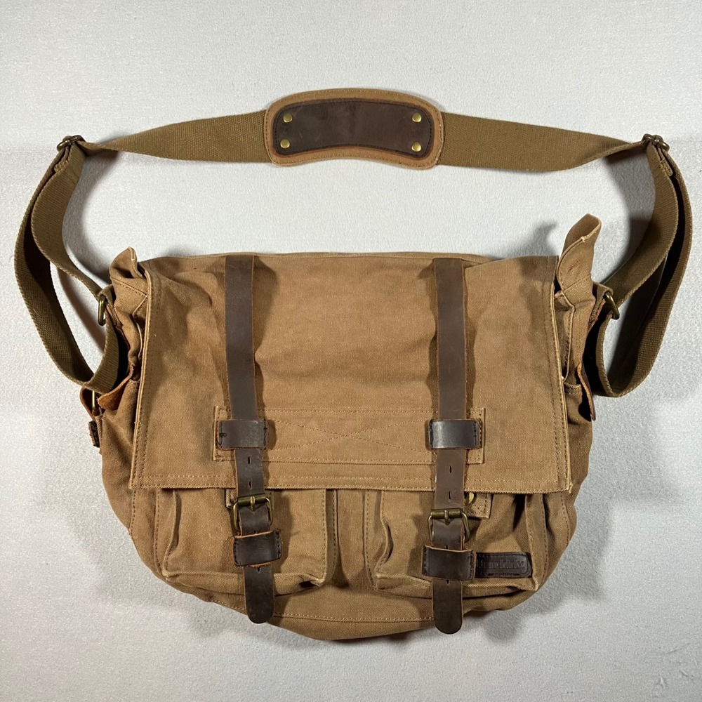 Vtg Berchirly Military Canvas Leather Messenger Bag Satchel Travel Antique Brass